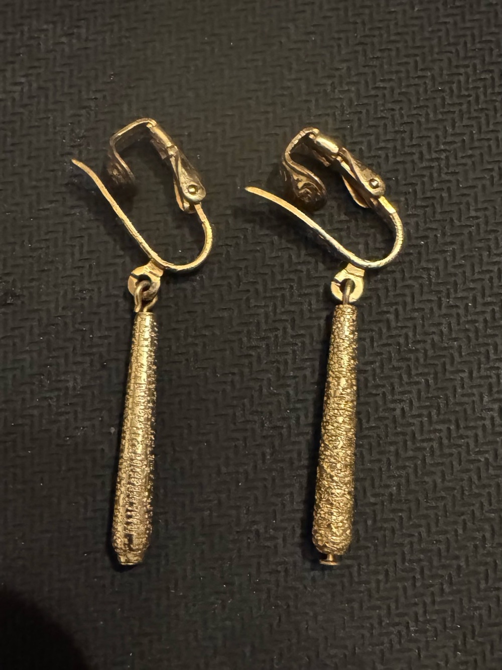 Textured Gold Tone Drop Clip-On Earrings
